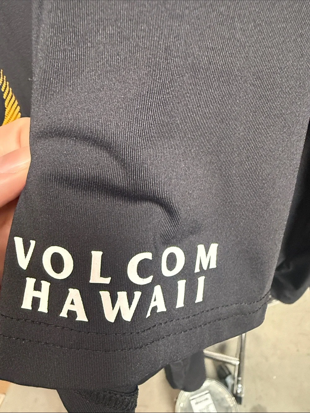 Volcom Men’s Black Rash Guard with Yellow and White Graphic